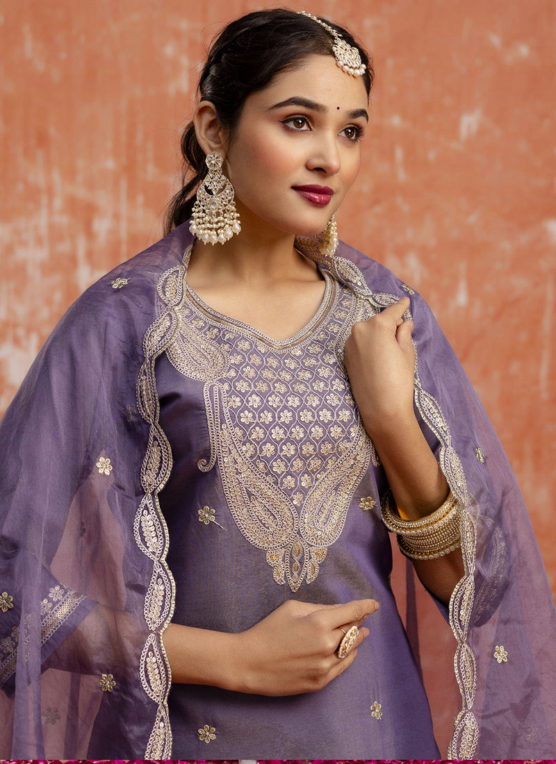 Vegaa Fashion Lavender Silk Blend Embroidered Salwar Suit | Grocsy