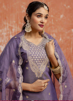 Vegaa Fashion Lavender Silk Blend Embroidered Salwar Suit | Grocsy