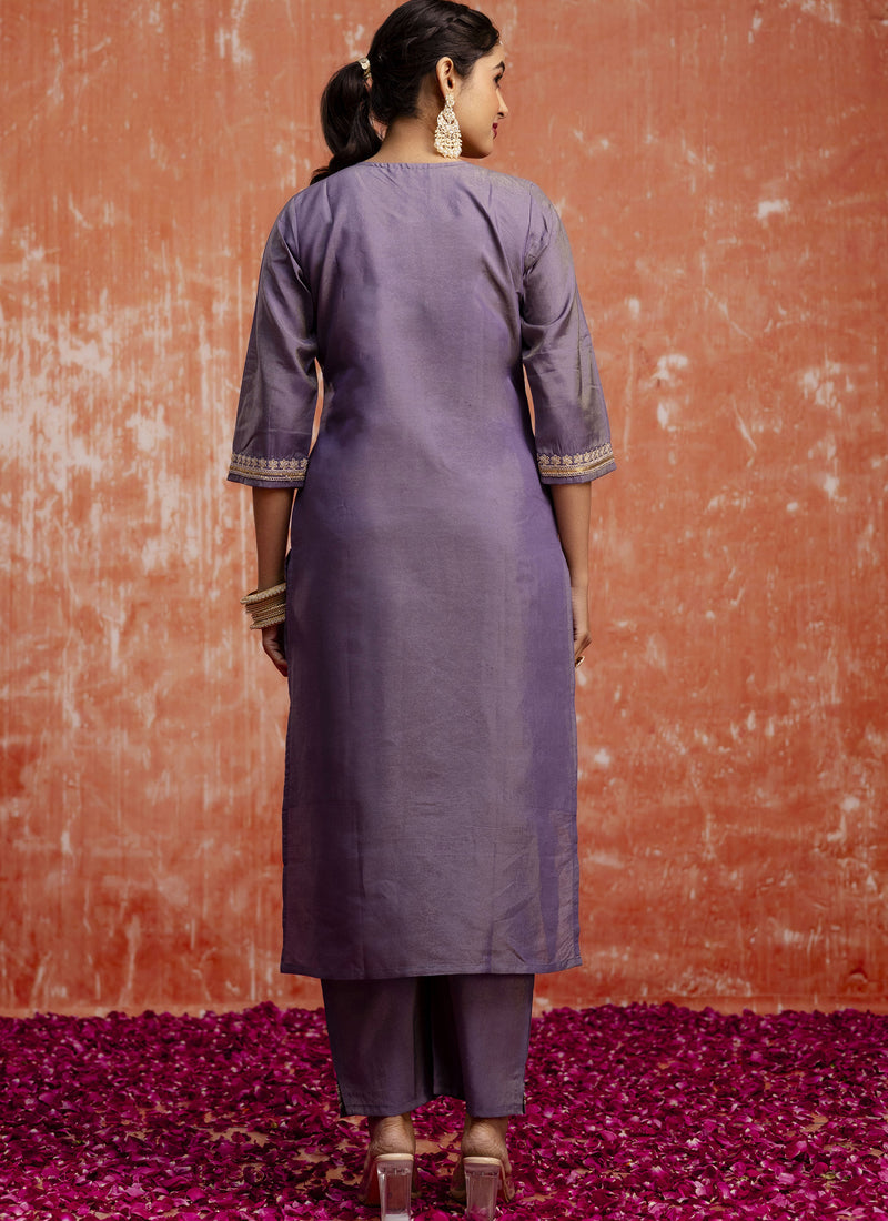 Vegaa Fashion Lavender Silk Blend Embroidered Salwar Suit | Grocsy