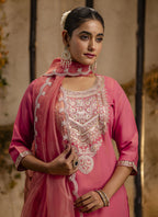 Vegaa Fashion Pink Silk Blend Embroidered Salwar Suit | Grocsy
