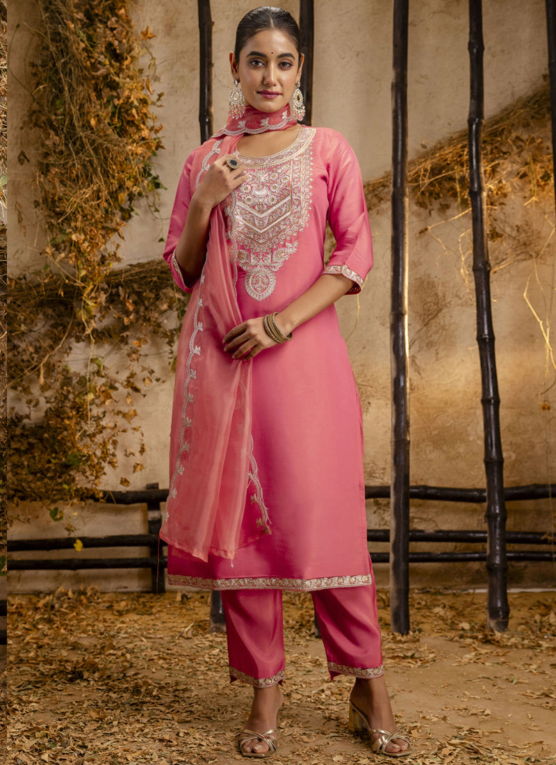 Vegaa Fashion Pink Silk Blend Embroidered Salwar Suit | Grocsy