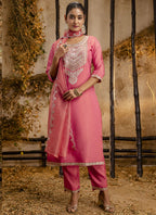 Vegaa Fashion Pink Silk Blend Embroidered Salwar Suit | Grocsy