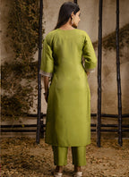 Vegaa Fashion Parrot Green Silk Blend Embroidered Salwar Suit | Grocsy