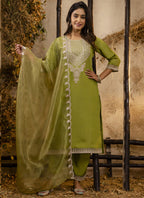 Vegaa Fashion Parrot Green Silk Blend Embroidered Salwar Suit | Grocsy