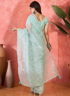 Vegaa Fashion Sea Green Organza Sequence Embroidered Party Wear Saree | Grocsy