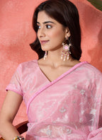 Vegaa Fashion Light Pink Organza Sequence Embroidered Party Wear Saree | Grocsy