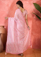 Vegaa Fashion Light Pink Organza Sequence Embroidered Party Wear Saree | Grocsy