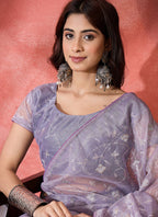 Vegaa Fashion Lavender Organza Sequence Embroidered Party Wear Saree | Grocsy