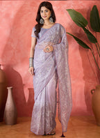 Vegaa Fashion Lavender Organza Sequence Embroidered Party Wear Saree | Grocsy