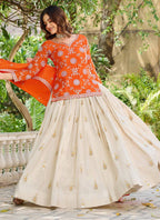 Vegaa Fashion Orange Chinon Silk Embroidered Lehenga Style Suit | Grocsy