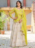 Vegaa Fashion Light Green Chinon Silk Embroidered Lehenga Style Suit | Grocsy