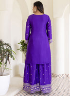 Vegaa Fashion Violet Chinon Silk Embroidered Palazzo Suit | Grocsy