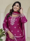 Vegaa Fashion Wine Chinon Silk Embroidered Palazzo Suit | Grocsy