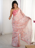 Vegaa Fashion Baby Pink Chinon Printed Party Wear Saree | Grocsy