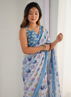Vegaa Fashion Off White Chinon Printed Party Wear Saree | Grocsy