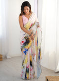 Vegaa Fashion Off White Chinon Printed Party Wear Saree | Grocsy