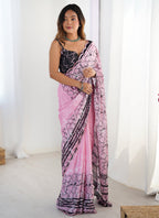 Vegaa Fashion Baby Pink Chinon Printed Party Wear Saree | Grocsy
