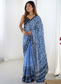 Vegaa Fashion Light Blue Chinon Printed Party Wear Saree | Grocsy