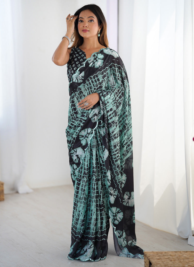 Vegaa Fashion Multi Color Chinon Printed Party Wear Saree | Grocsy