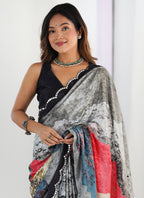 Vegaa Fashion Multi Color Chinon Printed Party Wear Saree | Grocsy