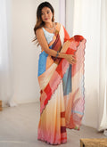 Vegaa Fashion Multi Color Chinon Printed Party Wear Saree | Grocsy