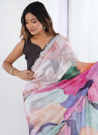 Vegaa Fashion Multi Color Chinon Printed Party Wear Saree | Grocsy