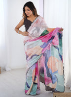 Vegaa Fashion Multi Color Chinon Printed Party Wear Saree | Grocsy