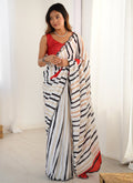 Vegaa Fashion Off White Chinon Printed Party Wear Saree | Grocsy