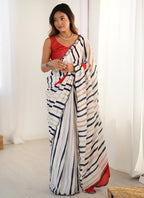 Vegaa Fashion Off White Chinon Printed Party Wear Saree | Grocsy