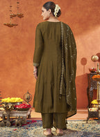 Vegaa Fashion Dark Golden Silk Blend Embroidered Designer Salwar Suit | Grocsy