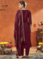 Vegaa Fashion Maroon Silk Blend Embroidered Designer Salwar Suit | Grocsy