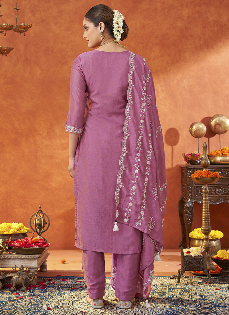 Vegaa Fashion Pink Silk Blend Embroidered Designer Salwar Suit | Grocsy