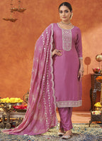 Vegaa Fashion Pink Silk Blend Embroidered Designer Salwar Suit | Grocsy