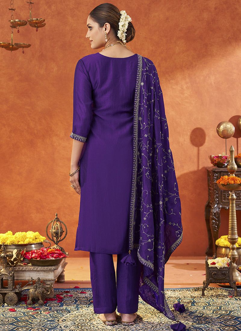 Vegaa Fashion Violet Silk Blend Embroidered Designer Salwar Suit | Grocsy