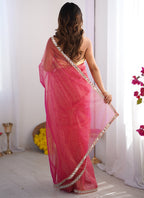 Vegaa Fashion Pink Organza With Lace Work Designer Saree | Grocsy