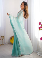 Vegaa Fashion Sky Blue Organza With Lace Work Designer Saree | Grocsy