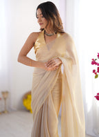 Vegaa Fashion Cream Organza With Lace Work Designer Saree | Grocsy