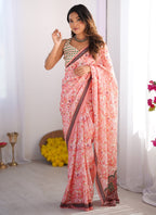 Vegaa Fashion Light Red Organza With Lace Work Designer Saree | Grocsy