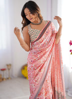 Vegaa Fashion Light Red Organza With Lace Work Designer Saree | Grocsy