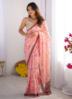 Vegaa Fashion Light Red Organza With Lace Work Designer Saree | Grocsy