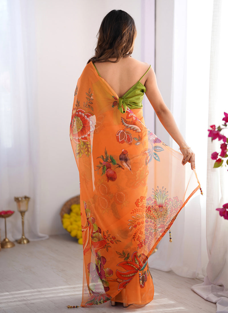 Vegaa Fashion Yellow Organza With Lace Work Designer Saree | Grocsy
