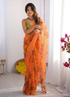 Vegaa Fashion Yellow Organza With Lace Work Designer Saree | Grocsy
