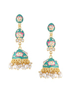 NVR Women Gold-Polished Blue Kundan Jhumkas Earrings | Grocsy