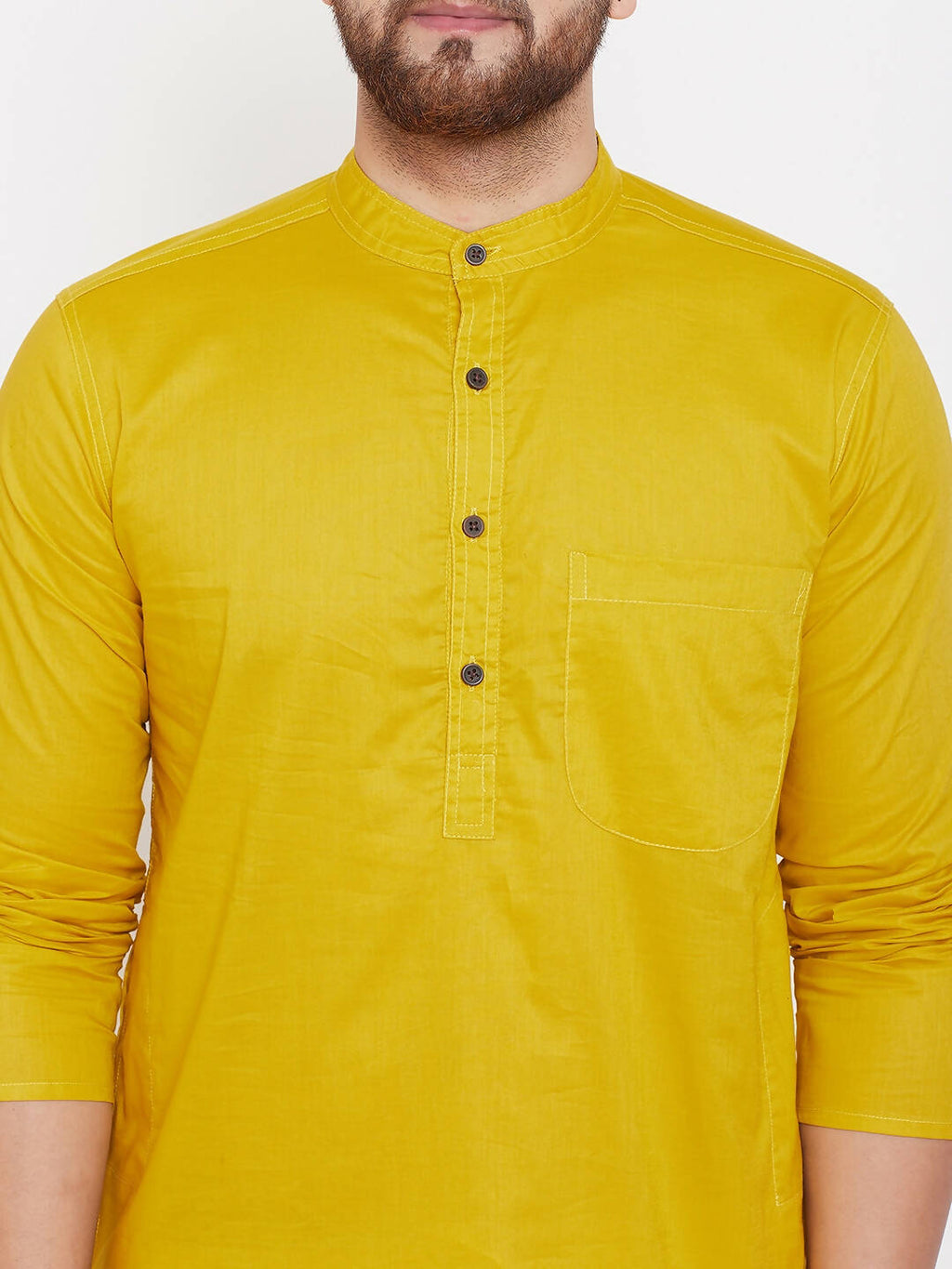 Even Apparels Pure Cotton Yellow Men's Kurta With Band Collar | Grocsy