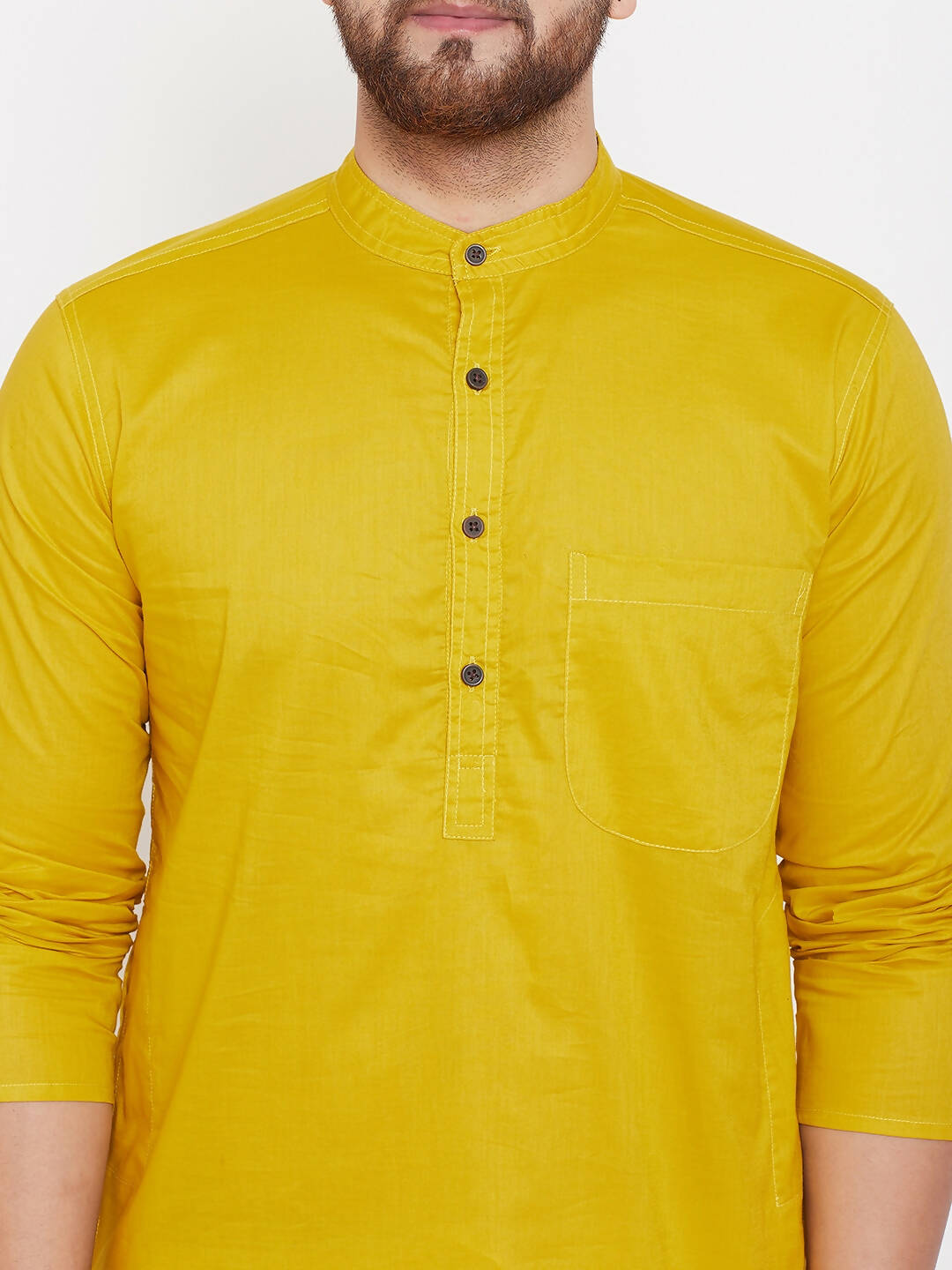 Even Apparels Pure Cotton Yellow Men's Kurta With Band Collar | Grocsy