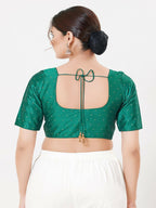 Joban Fashion D.Rama-Green Taffeta Silk Elbow Sleeveless Front Open Blouse | Grocsy