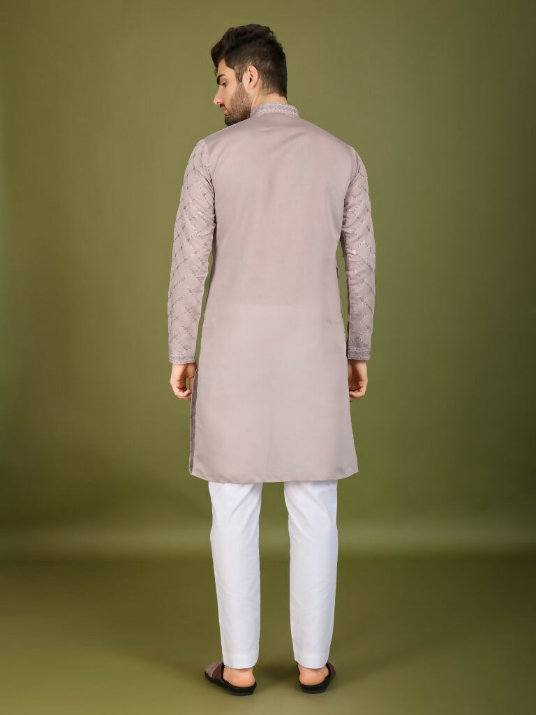 Vastranavya Ivory Exclusive Festival Wear Viscose Silk Thread with Sequence Embroidered Work Kurta with Dupatta | Grocsy