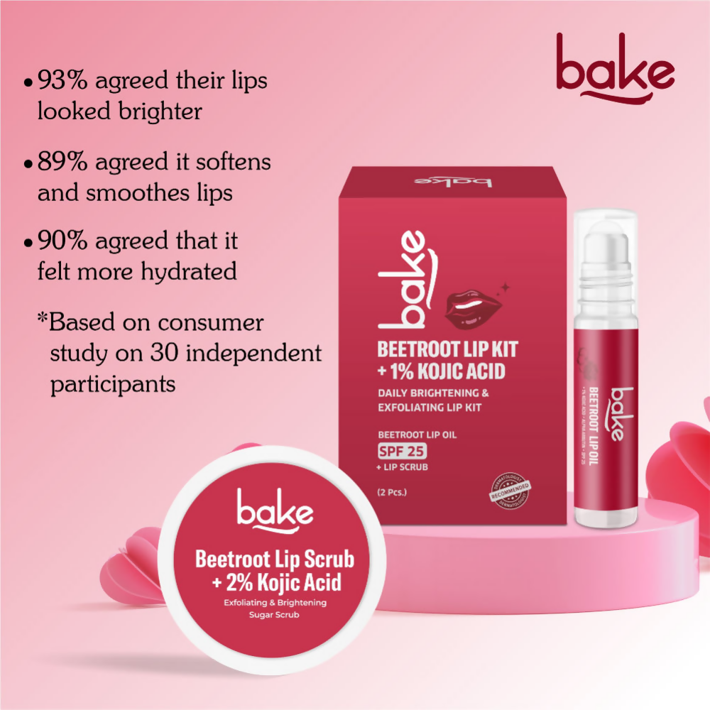 Bake Kojic Acid Beetroot Lip Kit With Lip Balm SPF 25 & Lip Scrub For Dark & Pigmented Lips | Grocsy