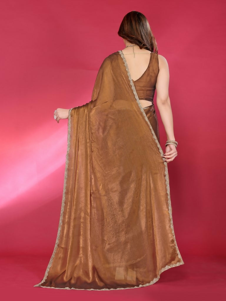 PR Fashion Browne Jimmy Choo Fabric Palin With Work Lace Saree | Grocsy
