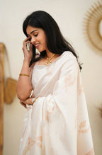 DEIANA'S Beautiful Designer Golden zari Soft Lichi Silk Saree - White | Grocsy
